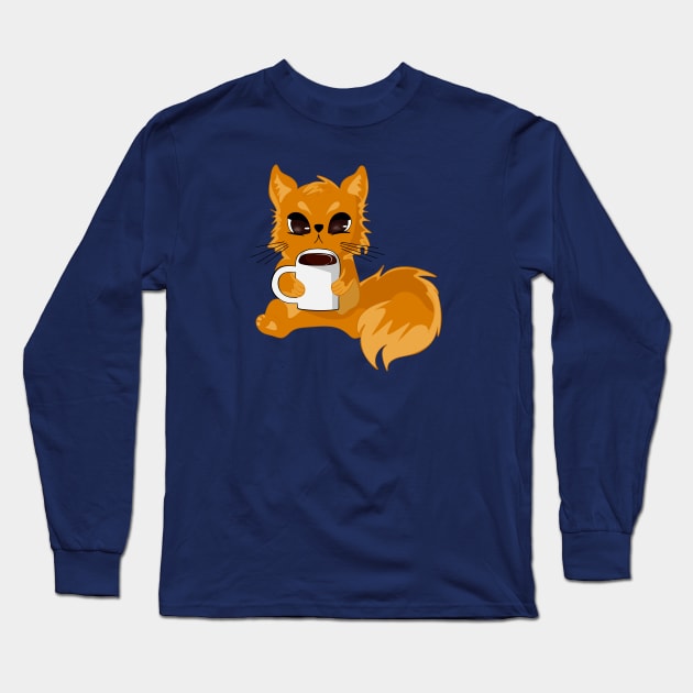 Cat with cup of coffee Long Sleeve T-Shirt by MariRiUA